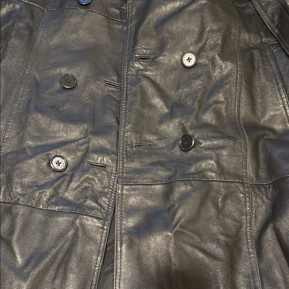 Women's Black Leather Trench Coat - Picture 3 of 5